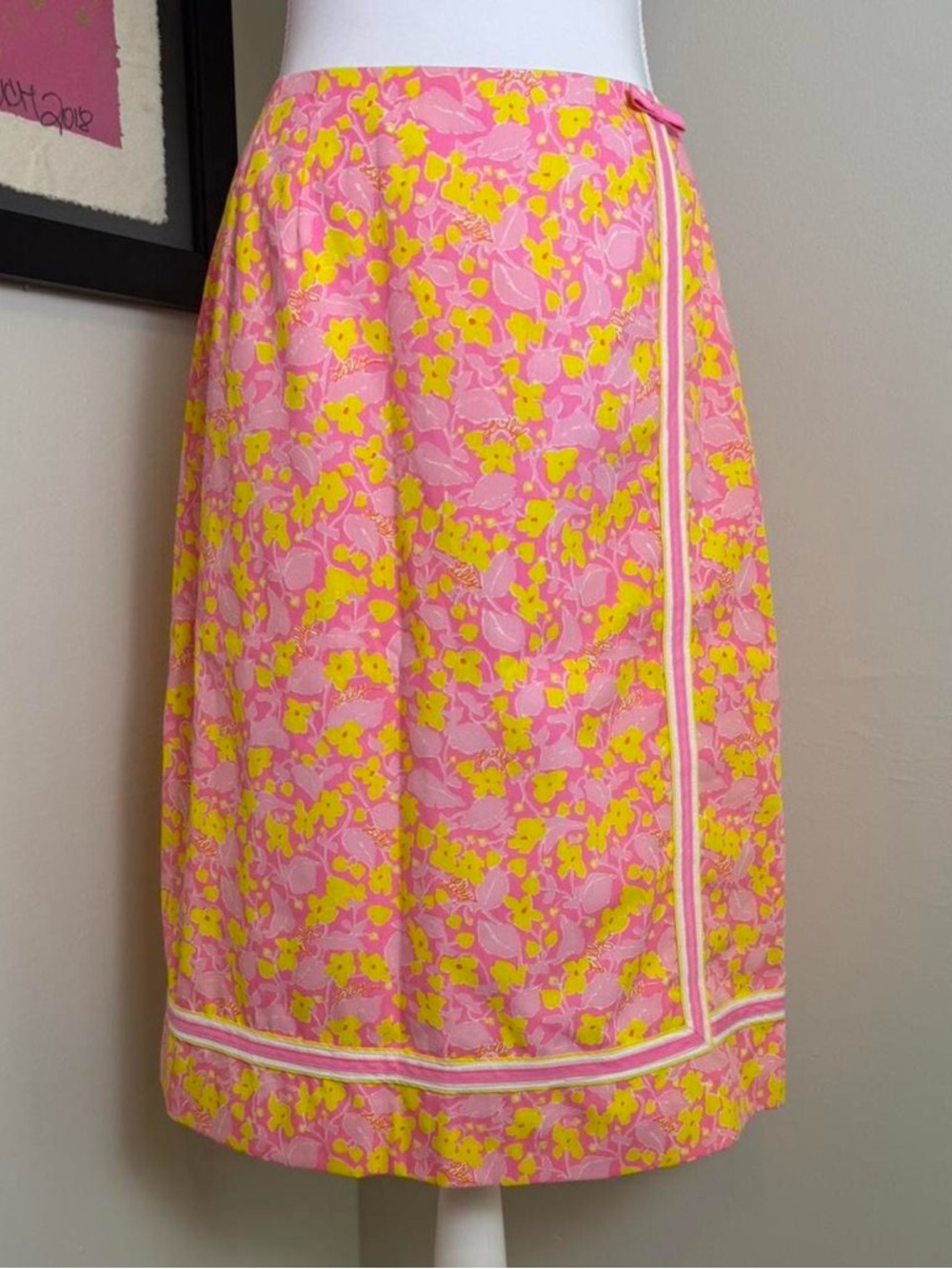 Lilly Pulitzer Pink and Yellow Floral Midi Wrap Skirt